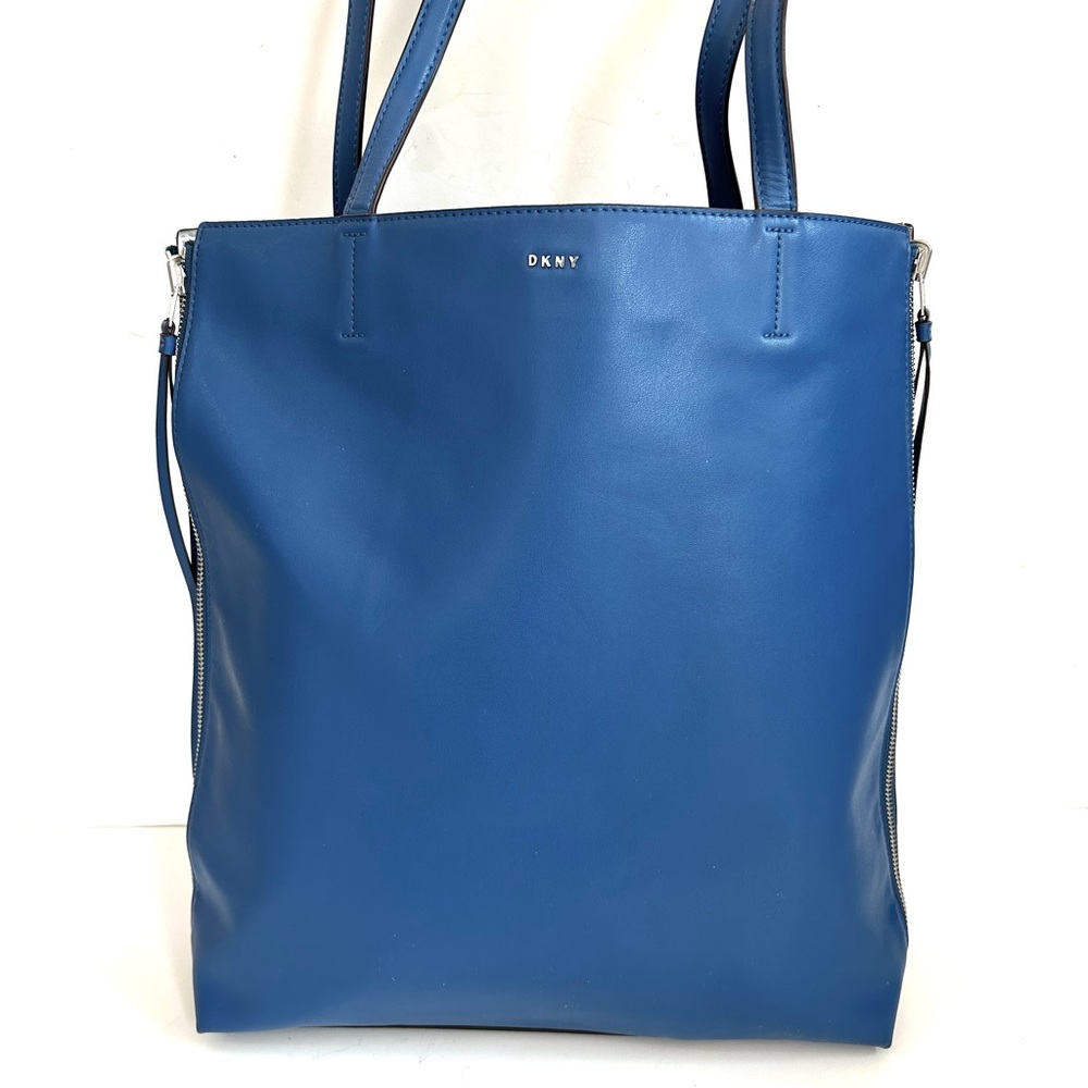 DKNY Large Reversible Leather Tote in Muted Royal Blue & Silver. Used Once.